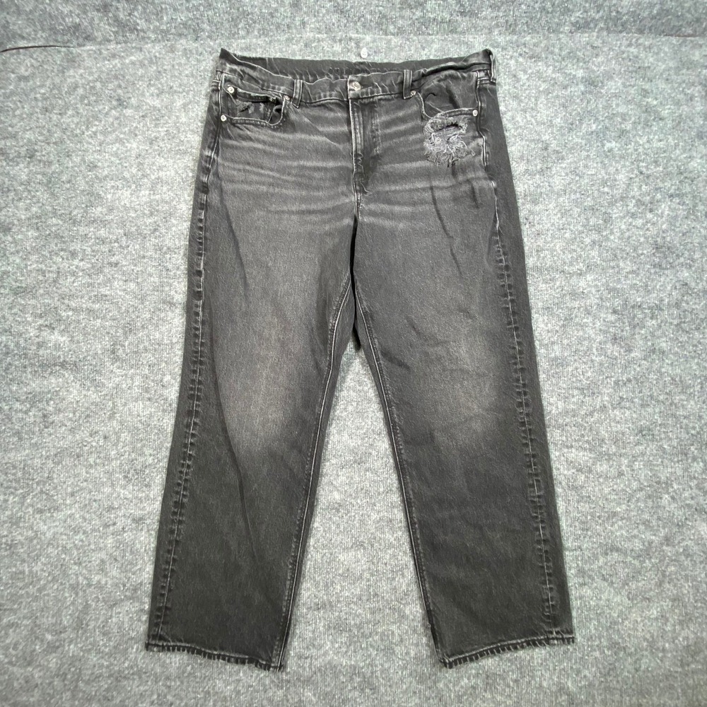 American Eagle Curvy Straight Jeans Womens 18 Regular Black Distressed Stretch
